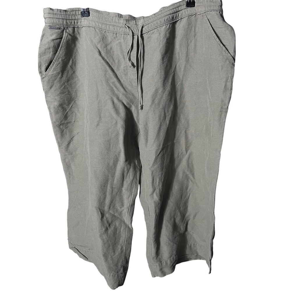 Calvin Klein Olive Green Linen Blend Drawstring Cropped Pants Womens XL